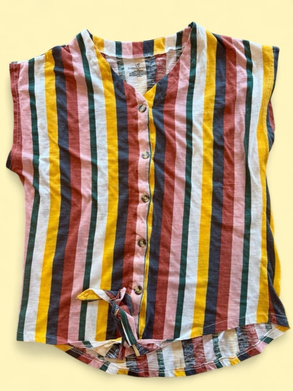 Striped Button-Front Tie Hem Women's Top - Multi